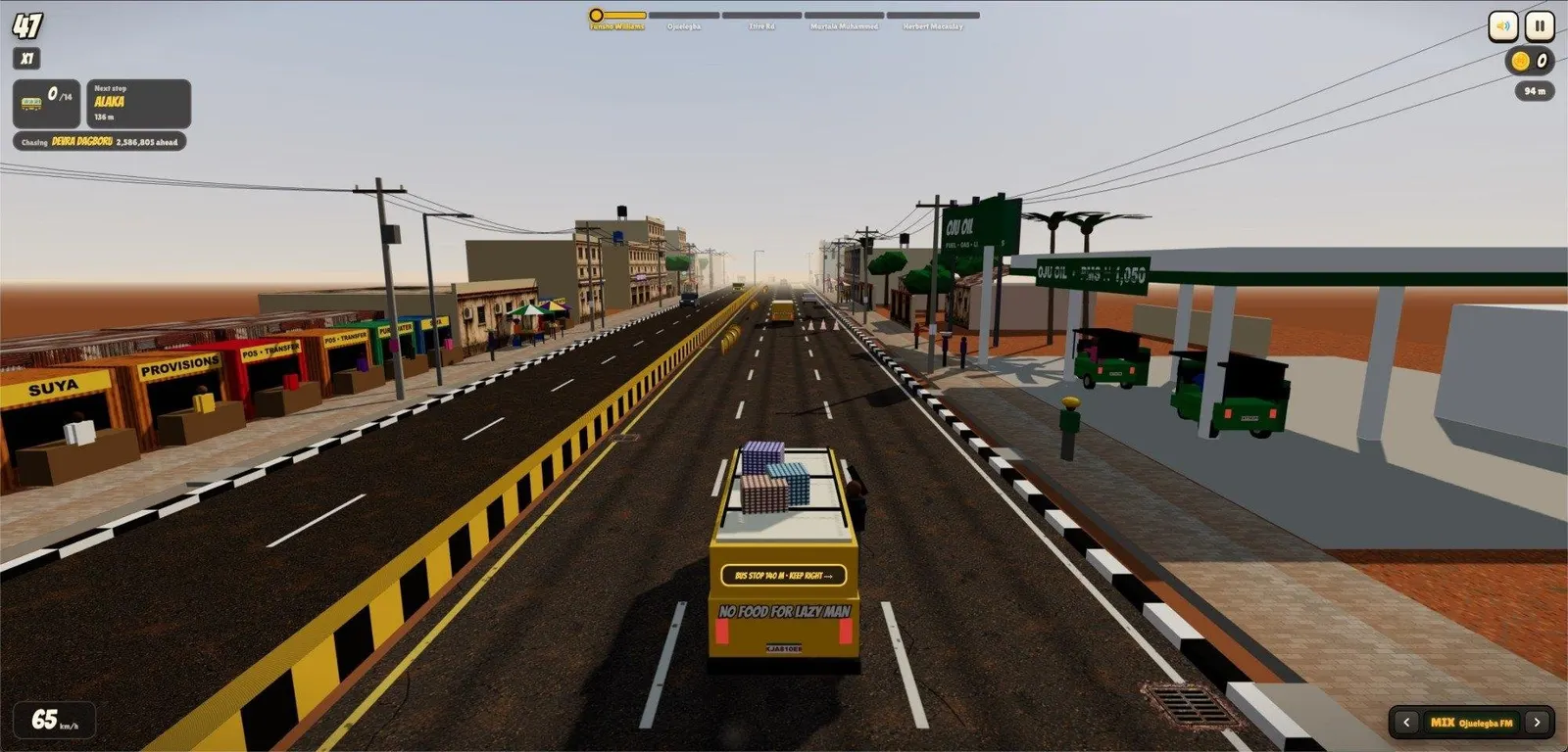 A street in an Eureka game lined with shopfronts and signboards that brands can own